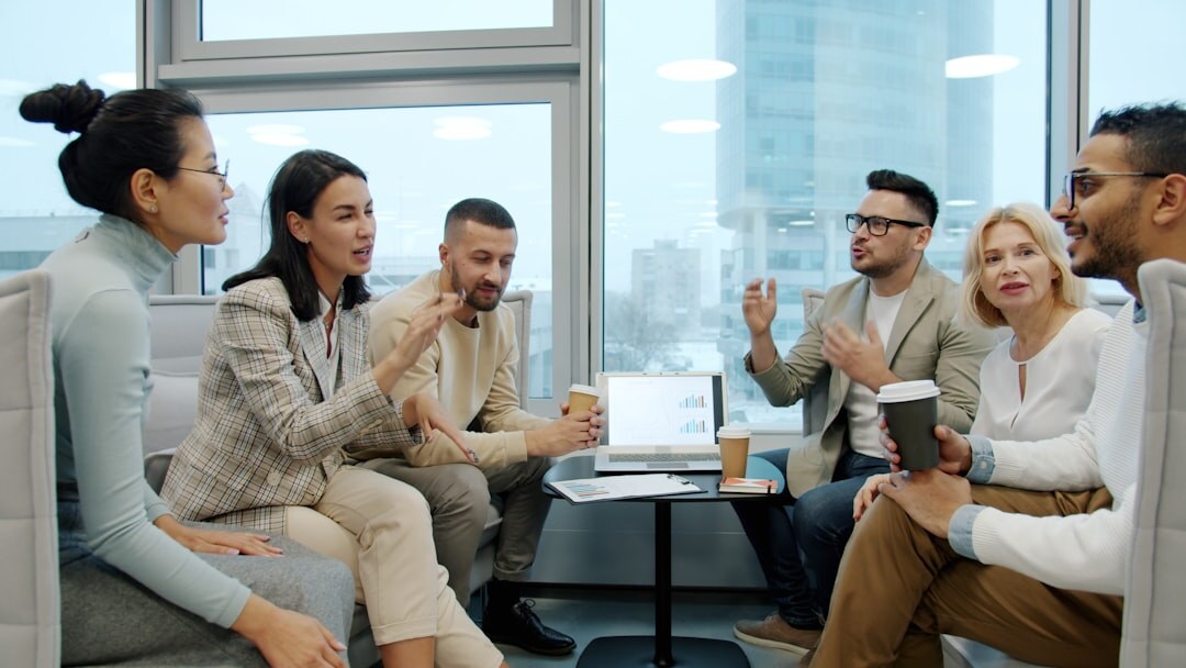 diverse group discussing podcast